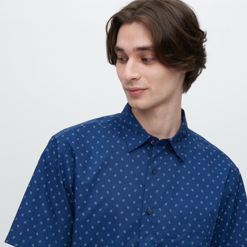 Blue Uniqlo Extra Fine Cotton Short-sleeve Men Shirts | 891921