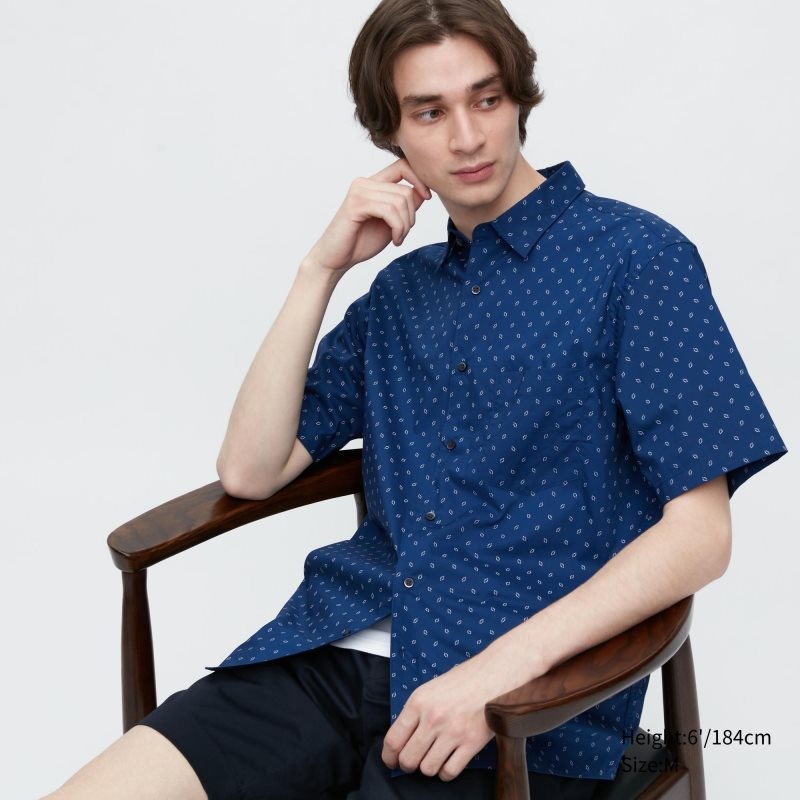 Blue Uniqlo Extra Fine Cotton Short-sleeve Men Shirts | 891921