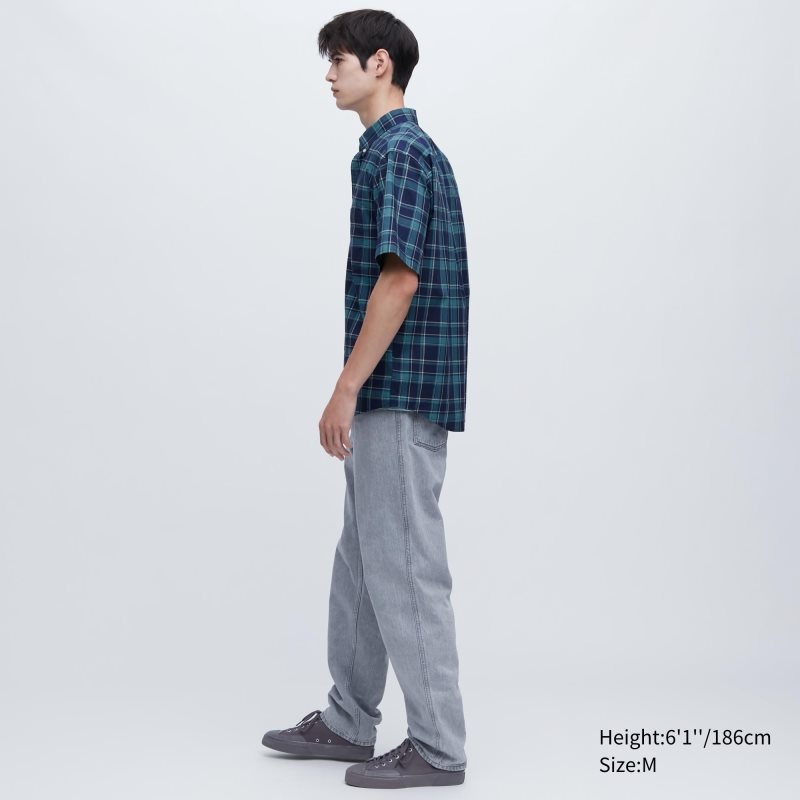 Blue Uniqlo Extra Fine Cotton Short-sleeve Men Shirts | 7450838