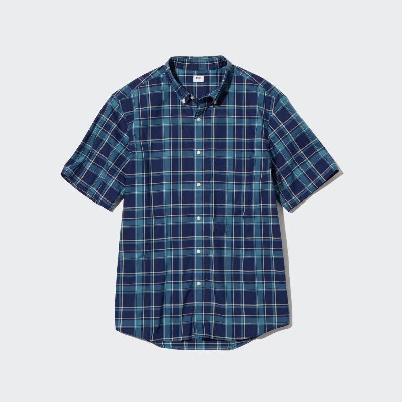 Blue Uniqlo Extra Fine Cotton Short-sleeve Men Shirts | 7450838