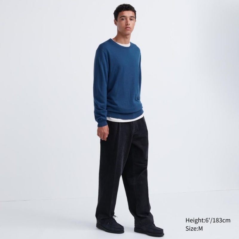Blue Uniqlo Extra Fine Merino Crew Neck Long-Sleeve Women Sweaters | 517632