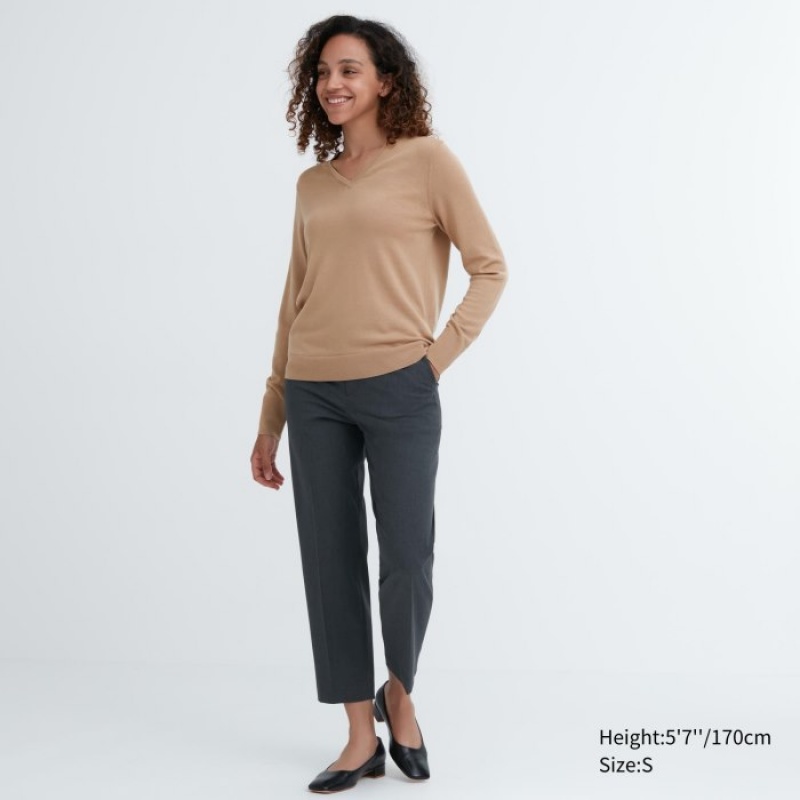 Blue Uniqlo Extra Fine Merino V-Neck Long-Sleeve Women Sweaters | 7481239