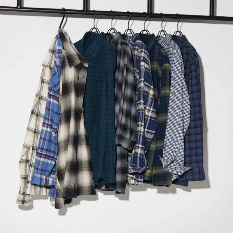 Blue Uniqlo Flannel Checked Casual Women Shirts | 9867053