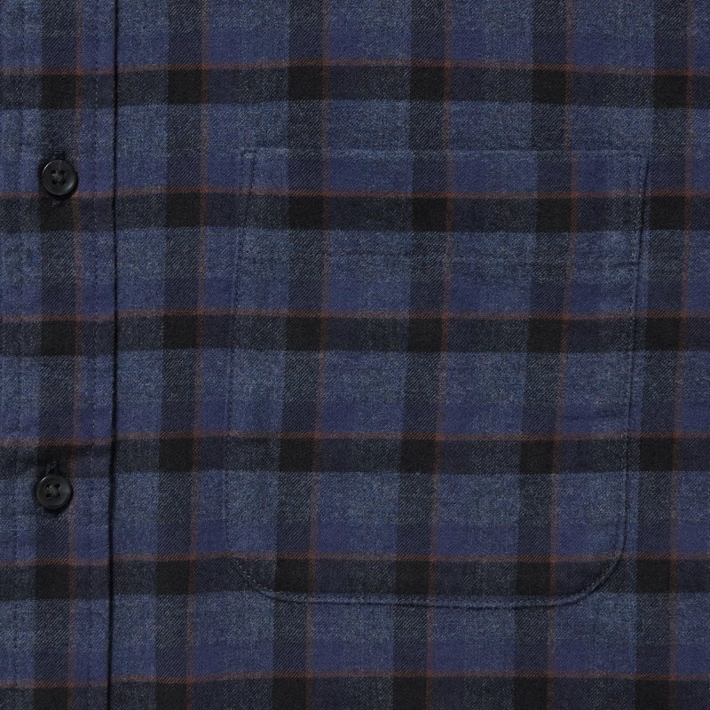 Blue Uniqlo Flannel Checked Long Sleeve Men Shirts | 5525932