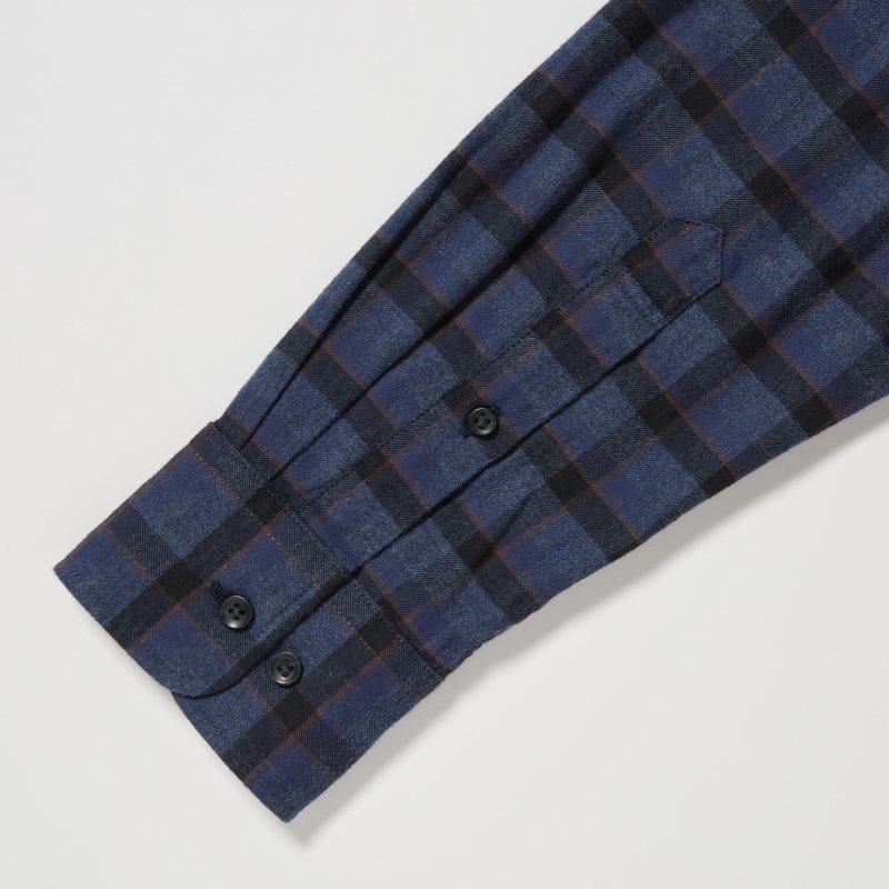 Blue Uniqlo Flannel Checked Long Sleeve Men Shirts | 5525932