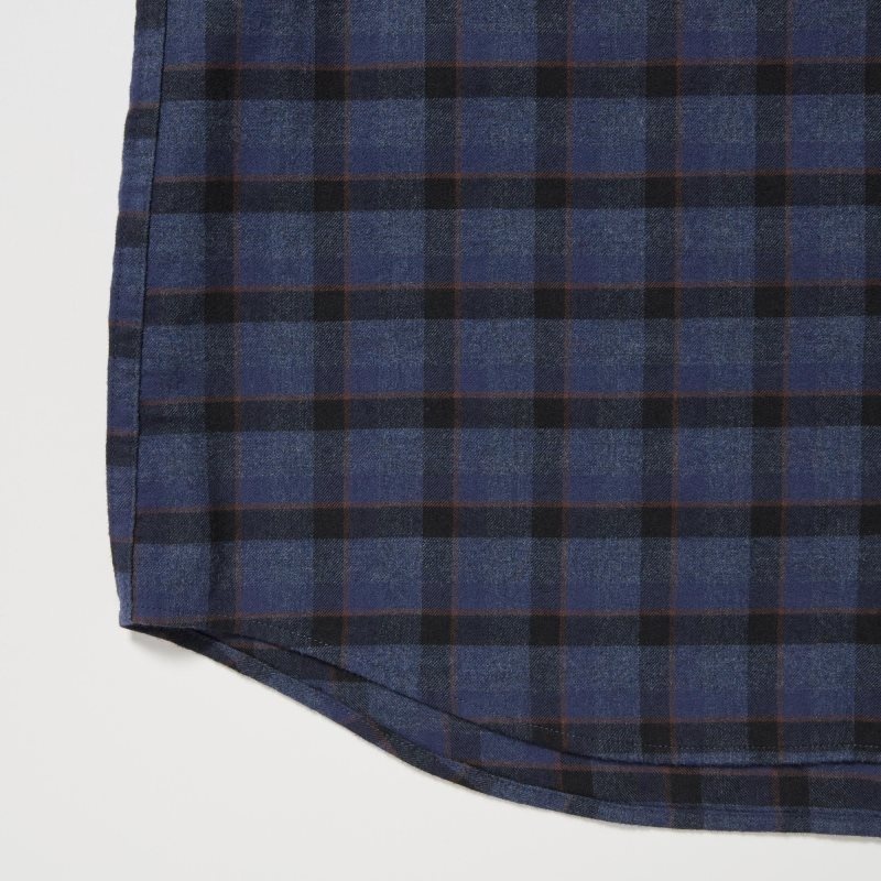 Blue Uniqlo Flannel Checked Long Sleeve Men Shirts | 5525932