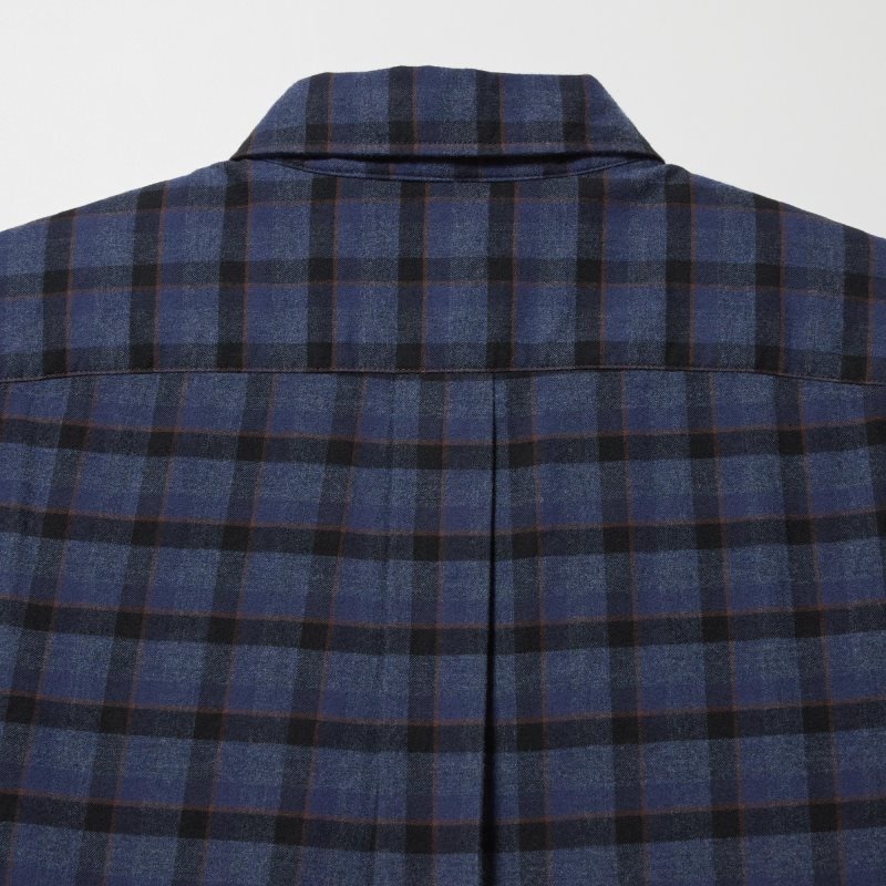 Blue Uniqlo Flannel Checked Long Sleeve Men Shirts | 5525932