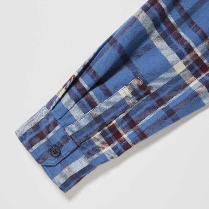 Blue Uniqlo Flannel Checked Long-sleeve Men Shirts | 4508868