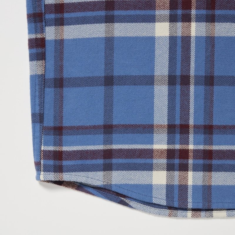 Blue Uniqlo Flannel Checked Long-sleeve Men Shirts | 4508868