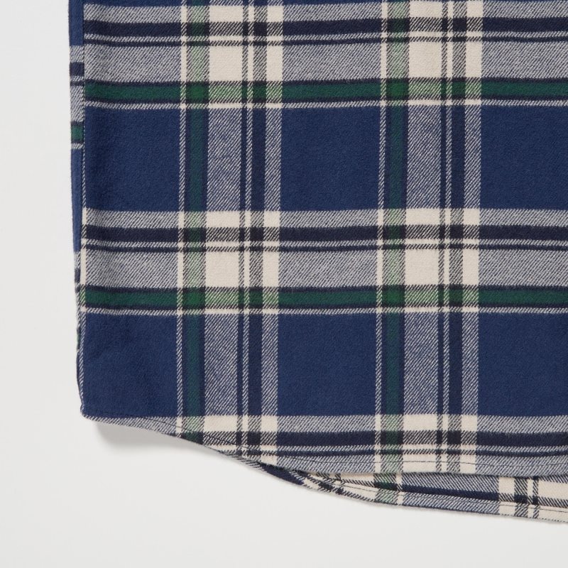 Blue Uniqlo Flannel Checked Long-sleeve Men Shirts | 6480048