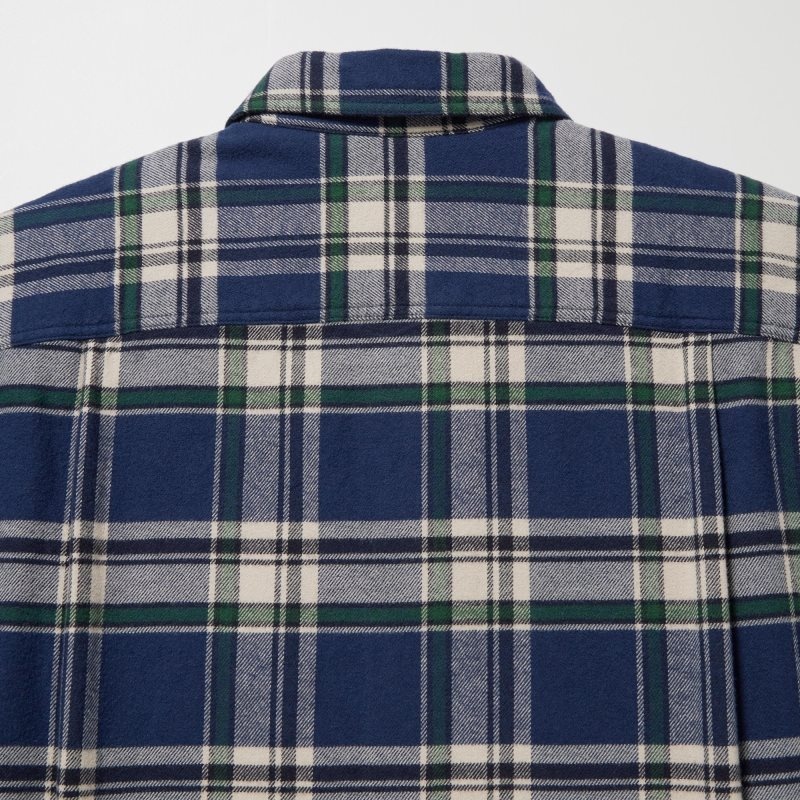 Blue Uniqlo Flannel Checked Long-sleeve Men Shirts | 6480048