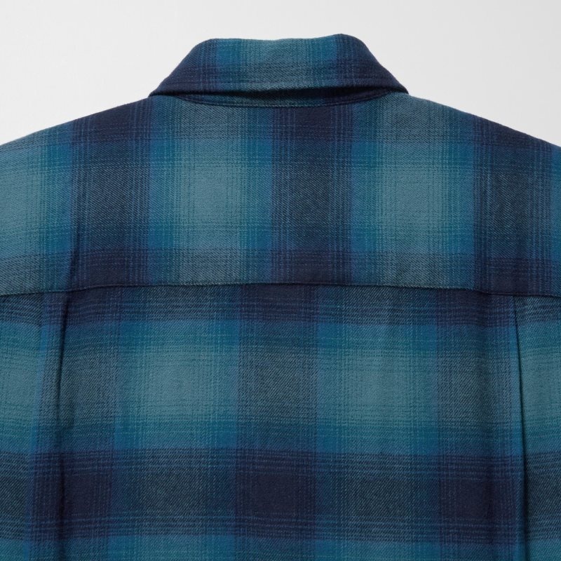 Blue Uniqlo Flannel Checked Long-sleeve Men Shirts | 578498