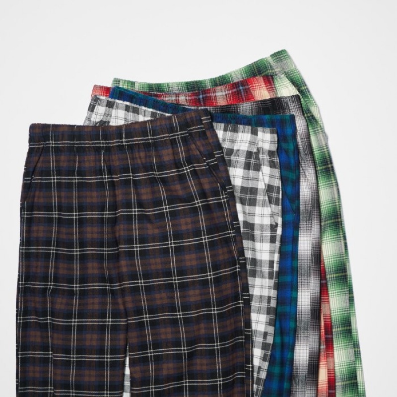 Blue Uniqlo Flannel Checked Lounge Women Pants | 4301532