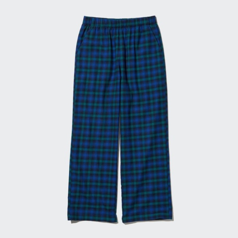 Blue Uniqlo Flannel Checked Lounge Women Pants | 4301532