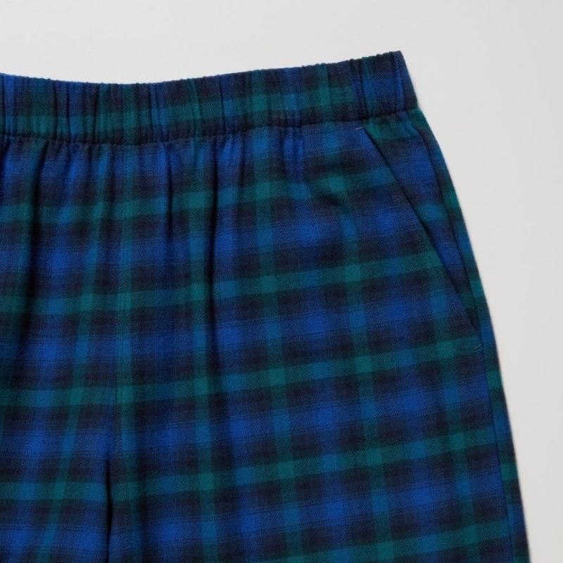 Blue Uniqlo Flannel Checked Lounge Women Pants | 4301532