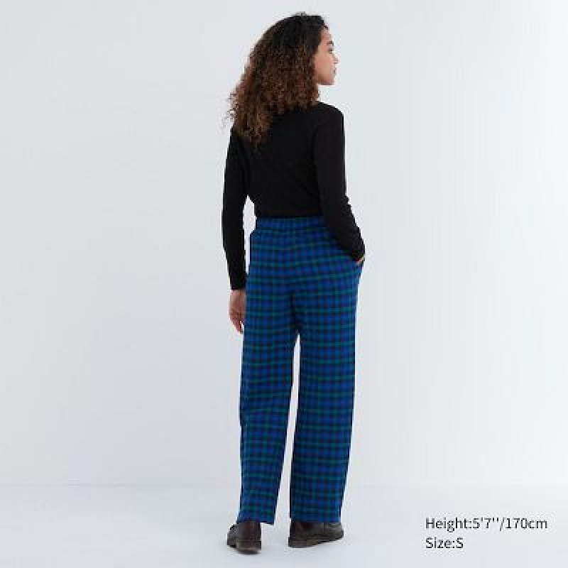 Blue Uniqlo Flannel Checked Women Pants | 3980534