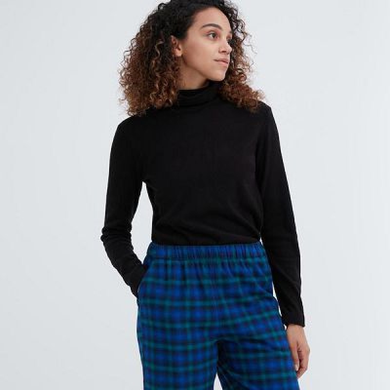 Blue Uniqlo Flannel Checked Women Pants | 3980534