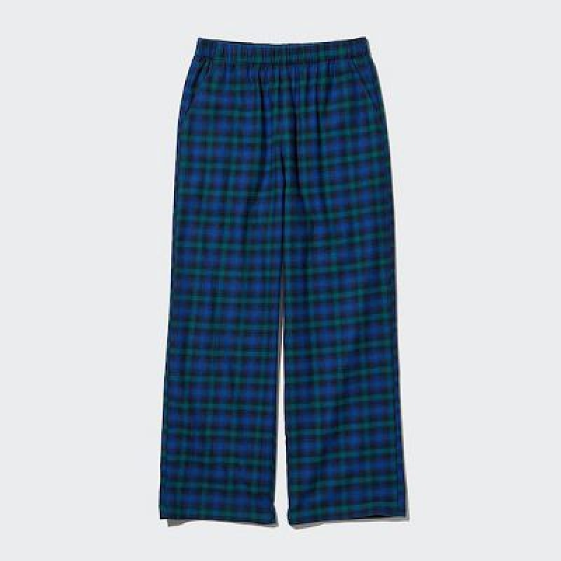Blue Uniqlo Flannel Checked Women Pants | 3980534
