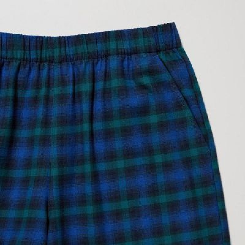 Blue Uniqlo Flannel Checked Women Pants | 3980534