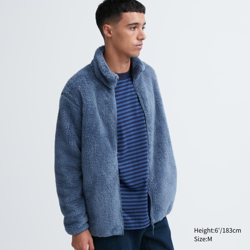 Blue Uniqlo Fluffy Yarn Fleece Full-Zip Men Jackets | 6552888