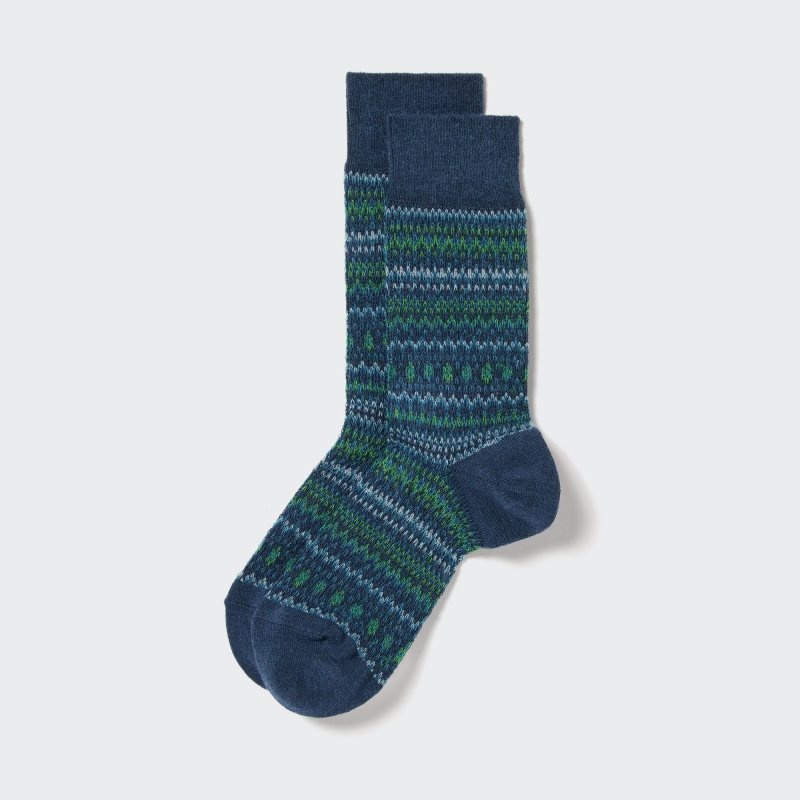 Blue Uniqlo HEATTECH Fair Isle Men Socks | 7433499