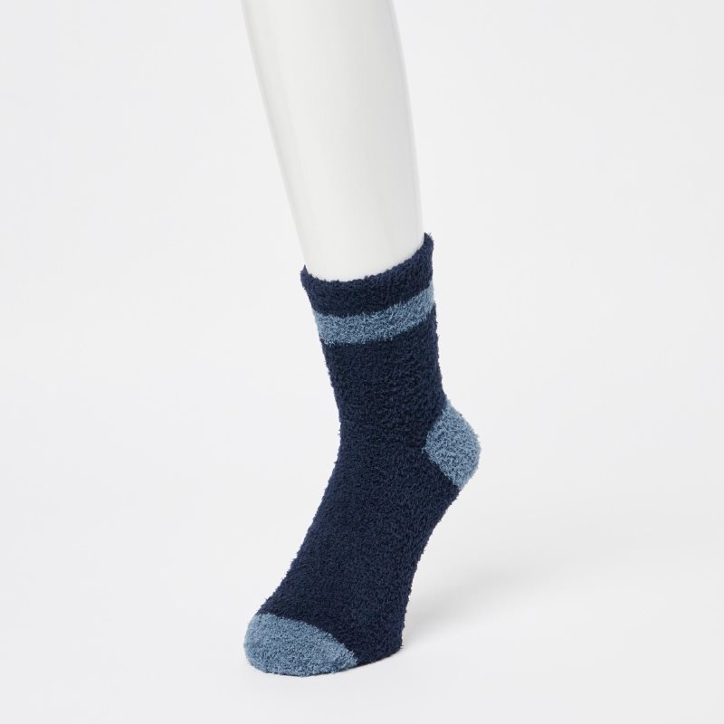 Blue Uniqlo HEATTECH Fluffy-Lined Half Men Socks | 8386225