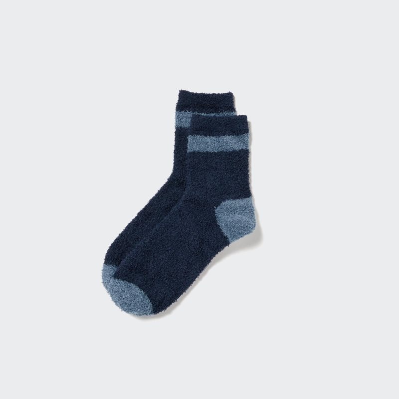 Blue Uniqlo HEATTECH Fluffy-Lined Half Men Socks | 8386225