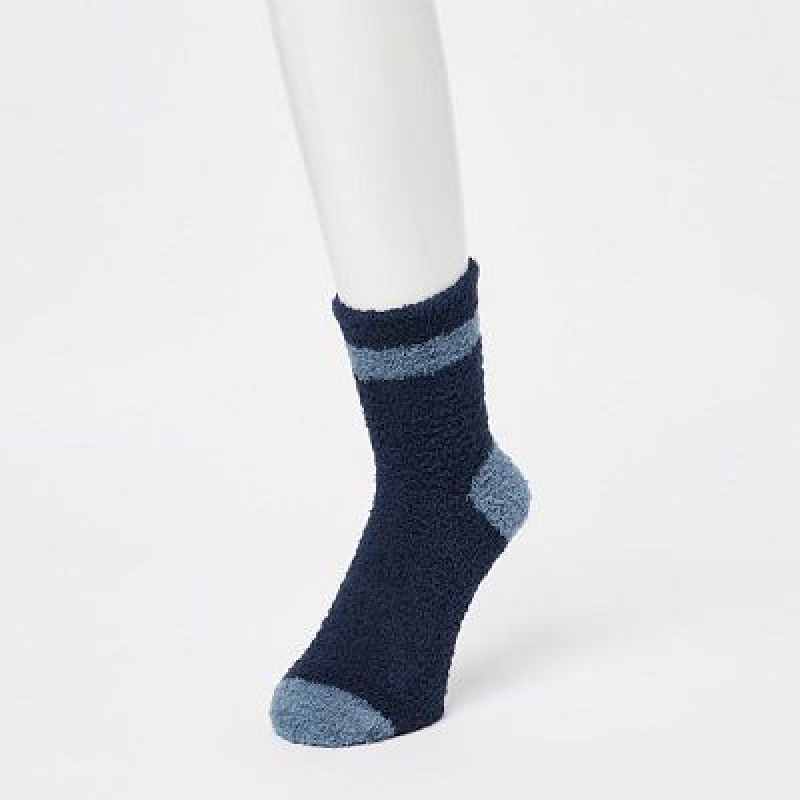 Blue Uniqlo HEATTECH Fluffy-Lined Half Women Socks | 5564856