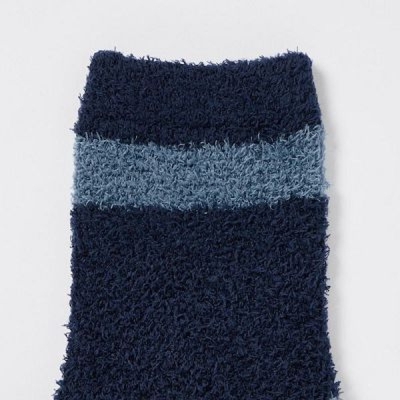 Blue Uniqlo HEATTECH Fluffy-Lined Half Women Socks | 5564856