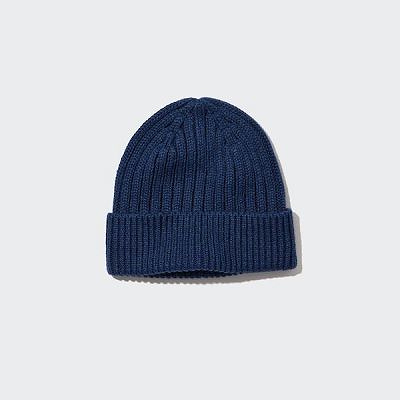 Blue Uniqlo HEATTECH Ribbed Women Beanie | 384764