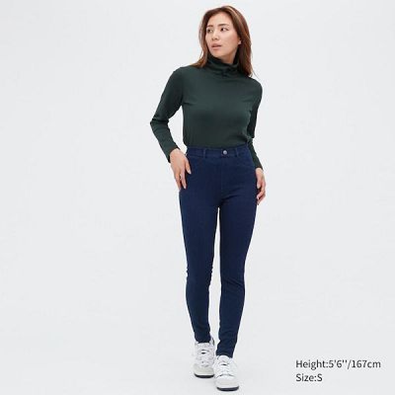 Blue Uniqlo HEATTECH Ultra Stretch High-Rise Denim Women Pants | 5070593
