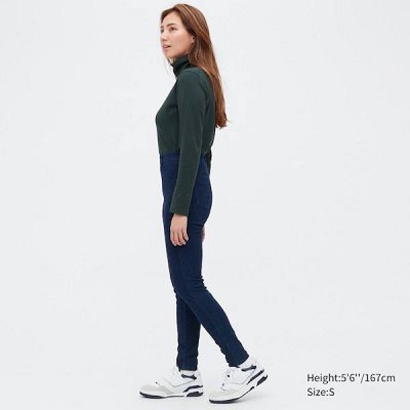Blue Uniqlo HEATTECH Ultra Stretch High-Rise Denim Women Pants | 5070593