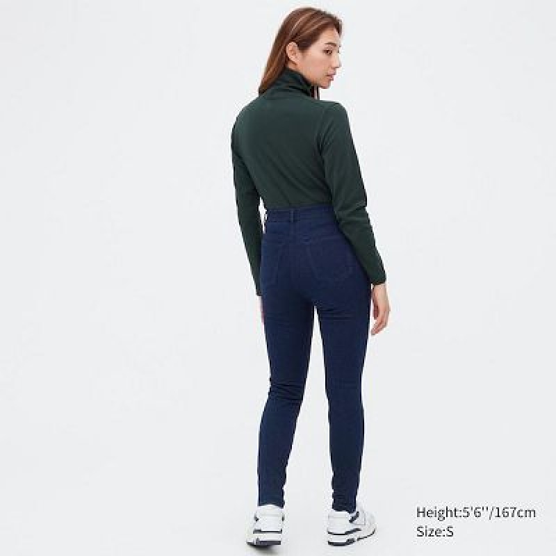 Blue Uniqlo HEATTECH Ultra Stretch High-Rise Denim Women Pants | 5070593