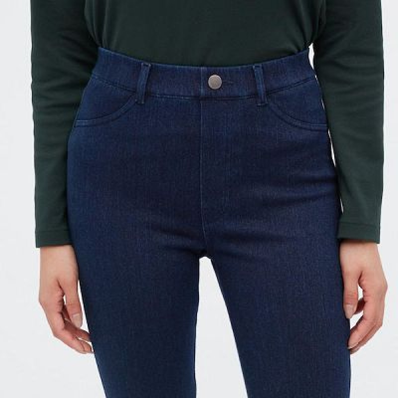 Blue Uniqlo HEATTECH Ultra Stretch High-Rise Denim Women Pants | 5070593