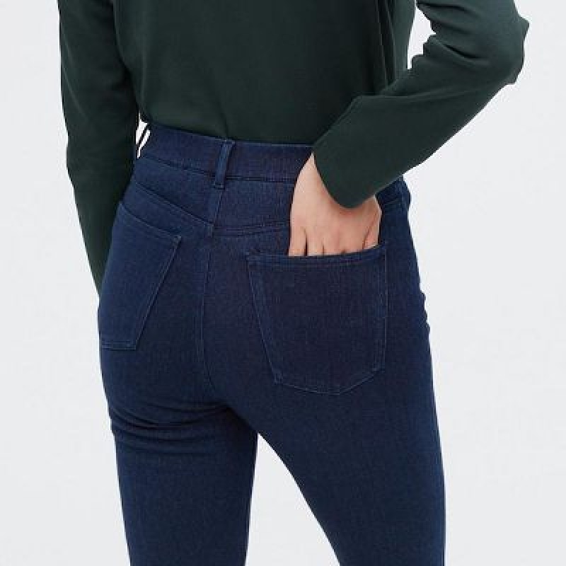 Blue Uniqlo HEATTECH Ultra Stretch High-Rise Denim Women Pants | 5070593