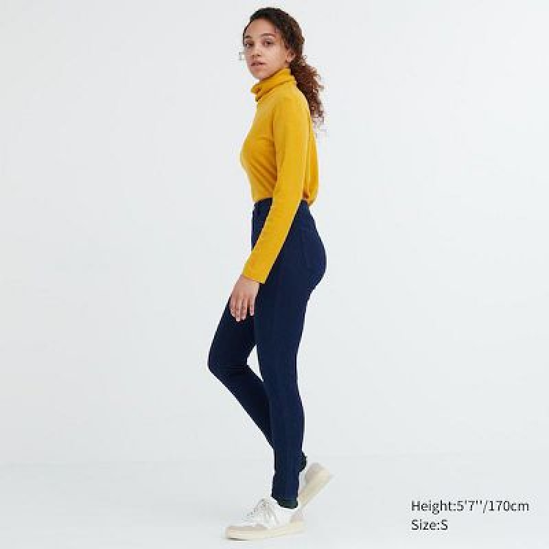 Blue Uniqlo HEATTECH Ultra Stretch High-Rise Denim Women Pants | 6153004