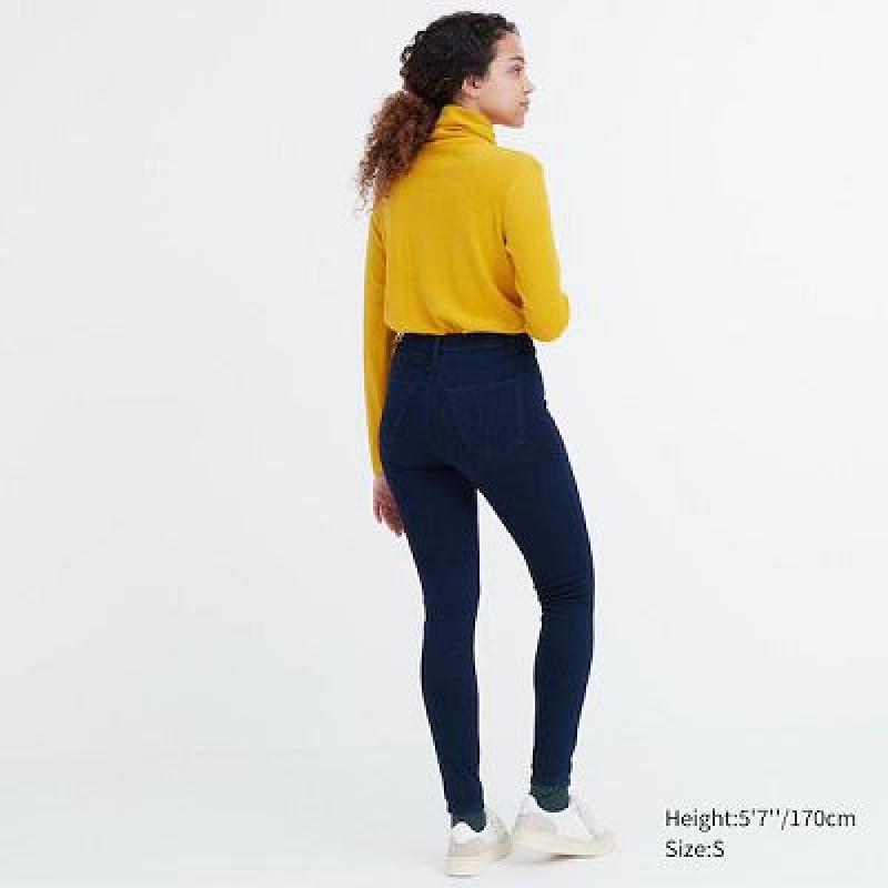 Blue Uniqlo HEATTECH Ultra Stretch High-Rise Denim Women Pants | 5599351