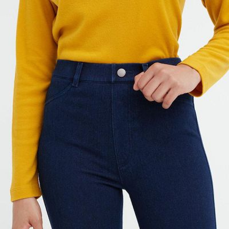Blue Uniqlo HEATTECH Ultra Stretch High-Rise Denim Women Pants | 5599351
