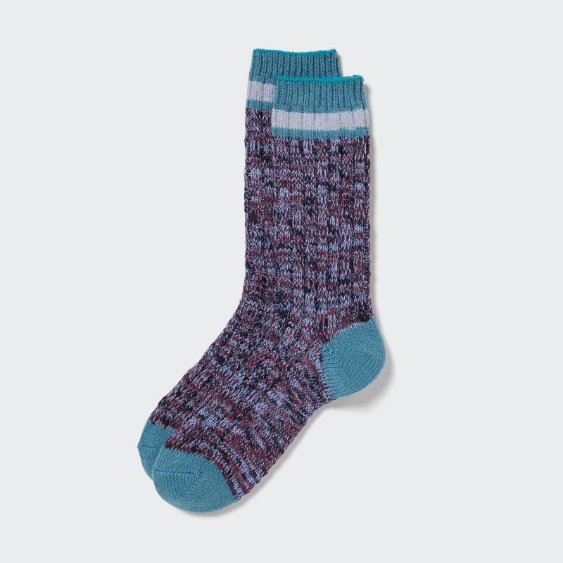 Blue Uniqlo Heattech Slub Ribbed Men Socks | 5061383