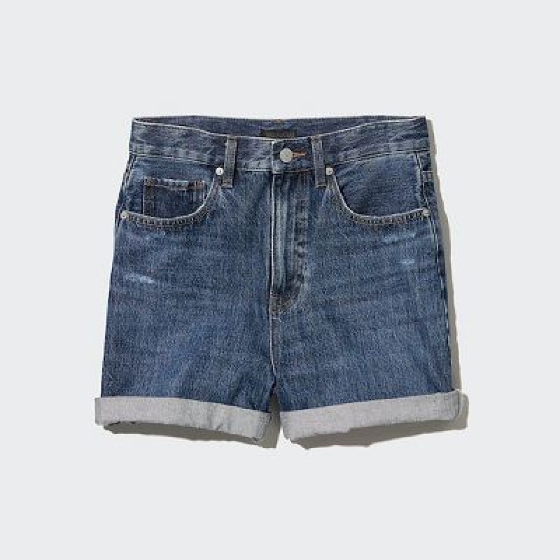Blue Uniqlo High-Rise Denim Women Shorts | 1927283