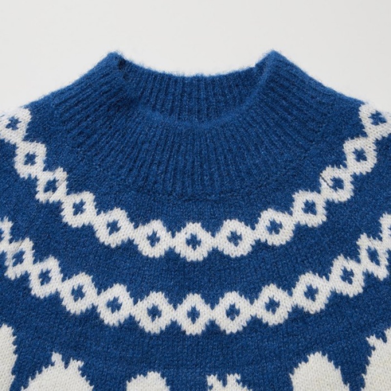 Blue Uniqlo Jacquard Crew Neck Long-Sleeve Women Sweaters | 6532986
