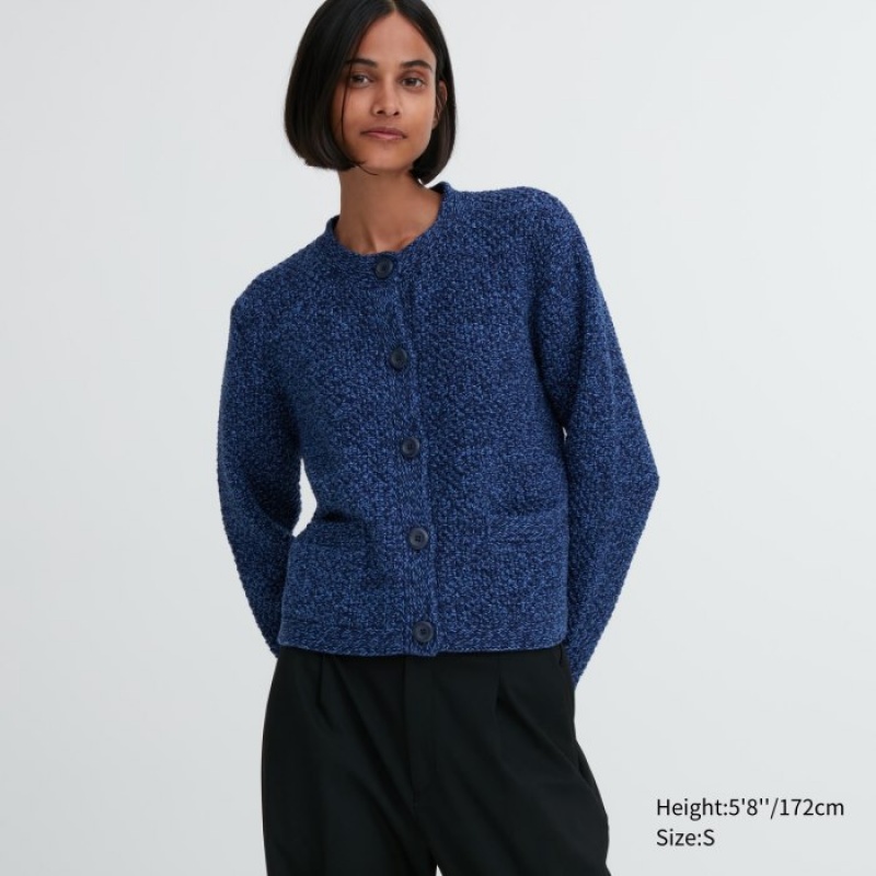 Blue Uniqlo Knitted Short Women Cardigan | 6760112