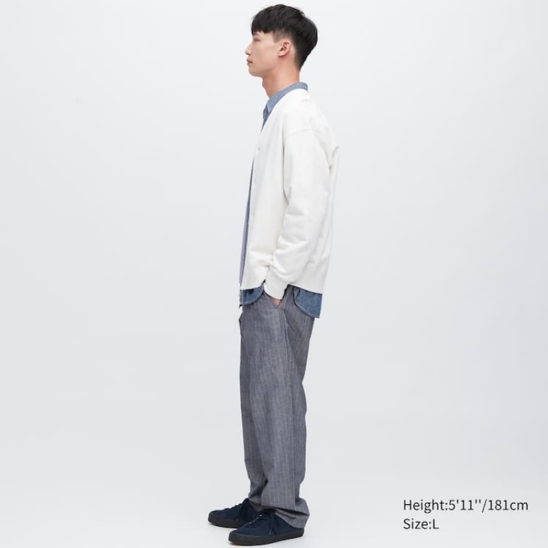 Blue Uniqlo Linen Blend Striped Relaxed Fit Men Pants | 5732392