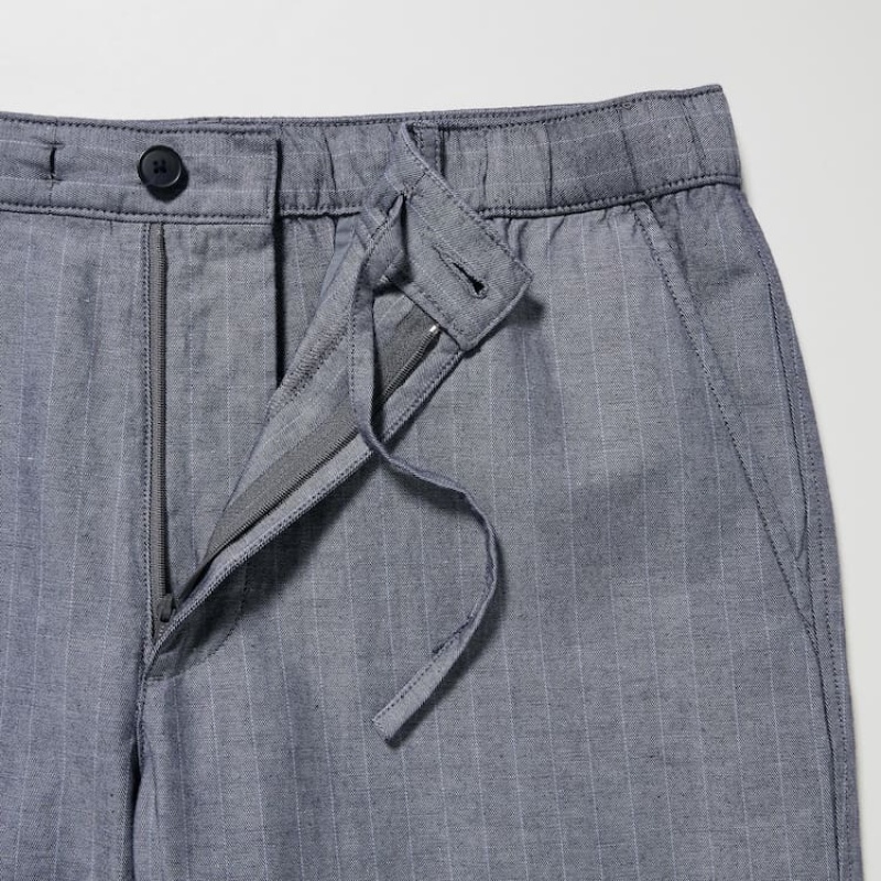 Blue Uniqlo Linen Blend Striped Relaxed Fit Men Pants | 5732392