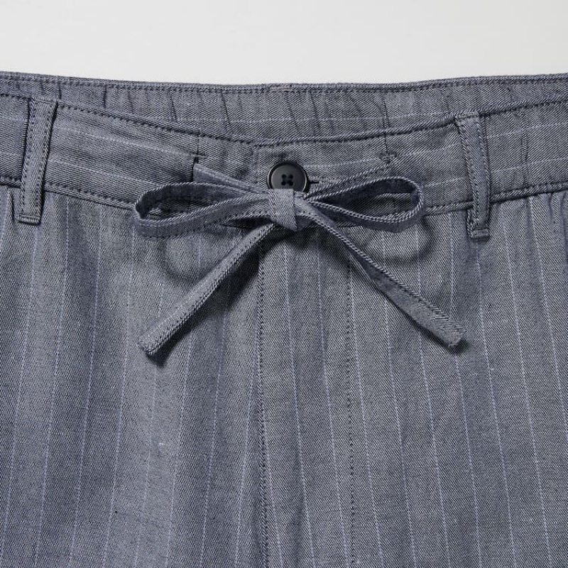 Blue Uniqlo Linen Blend Striped Relaxed Fit Men Pants | 5732392