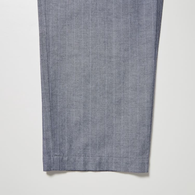 Blue Uniqlo Linen Blend Striped Relaxed Fit Men Pants | 5732392
