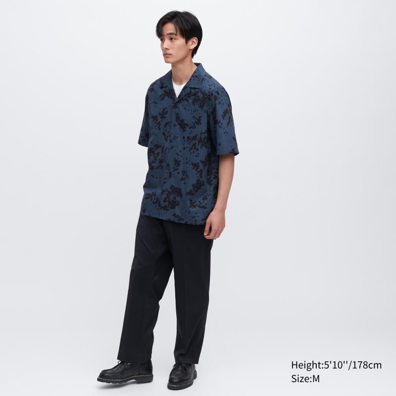 Blue Uniqlo Open Collar Short-sleeve Men Shirts | 9117083