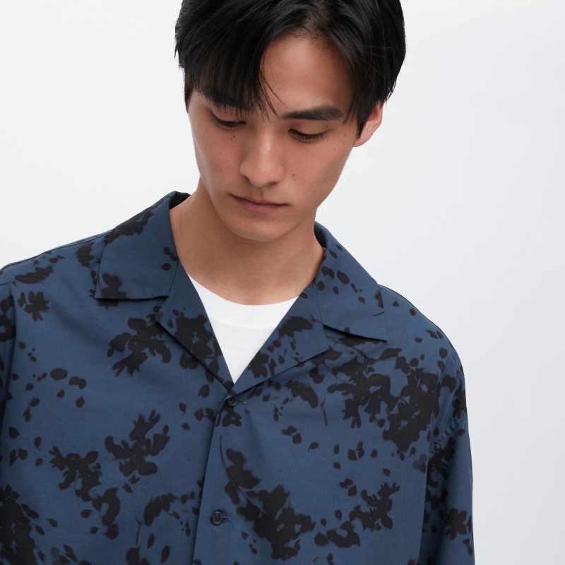 Blue Uniqlo Open Collar Short-sleeve Men Shirts | 9117083