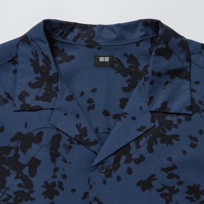 Blue Uniqlo Open Collar Short-sleeve Men Shirts | 9117083