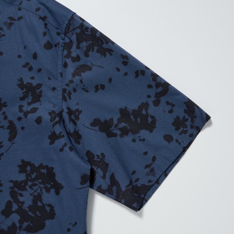 Blue Uniqlo Open Collar Short-sleeve Men Shirts | 9117083